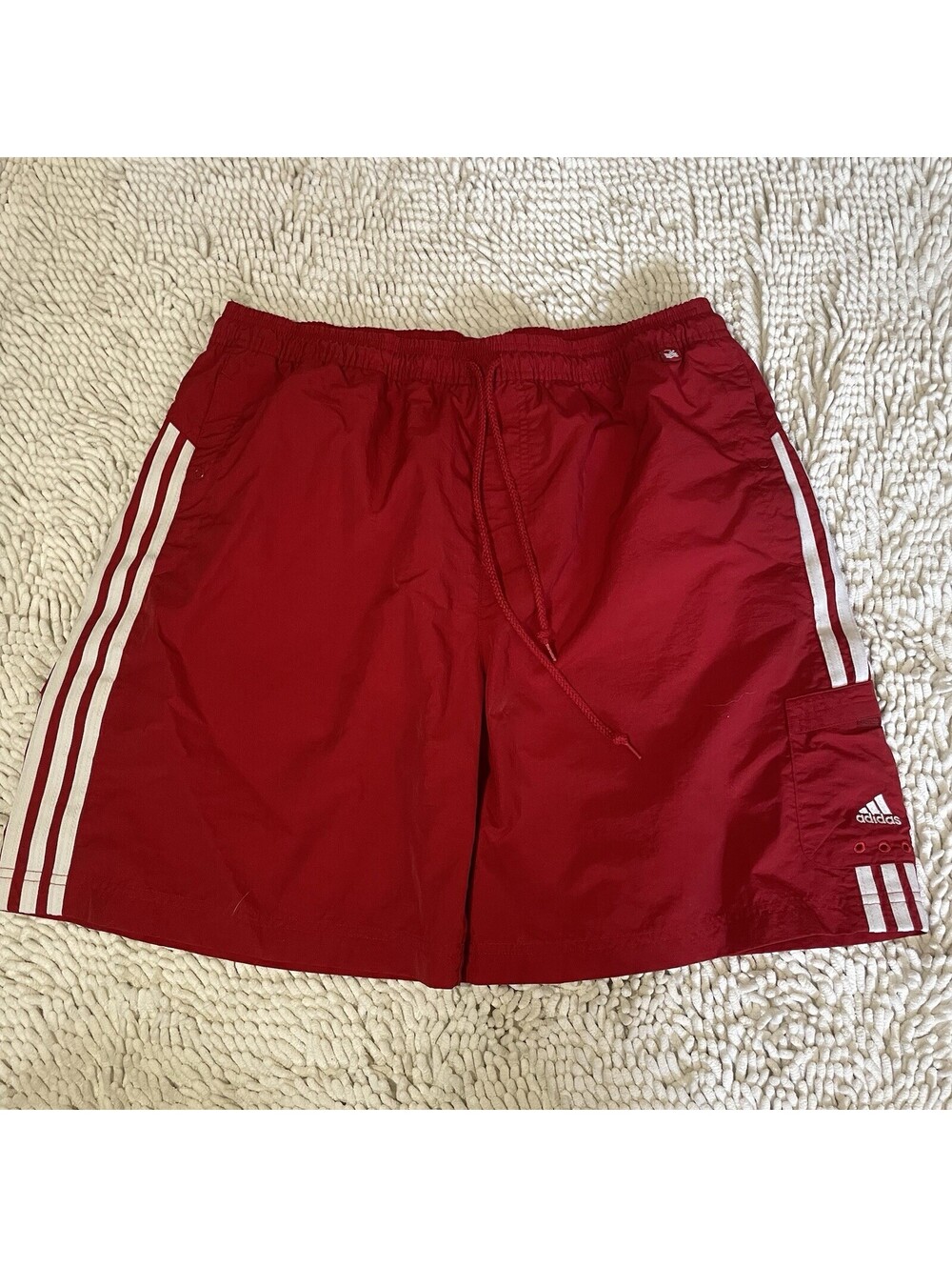 Vintage Y2K Adidas Men's Cargo Swim Shorts XL Red Retro Design Pockets Sports